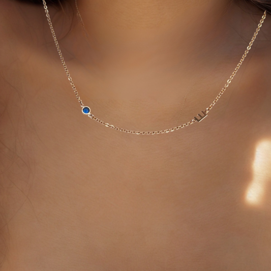 letter and birthstone dainty necklace