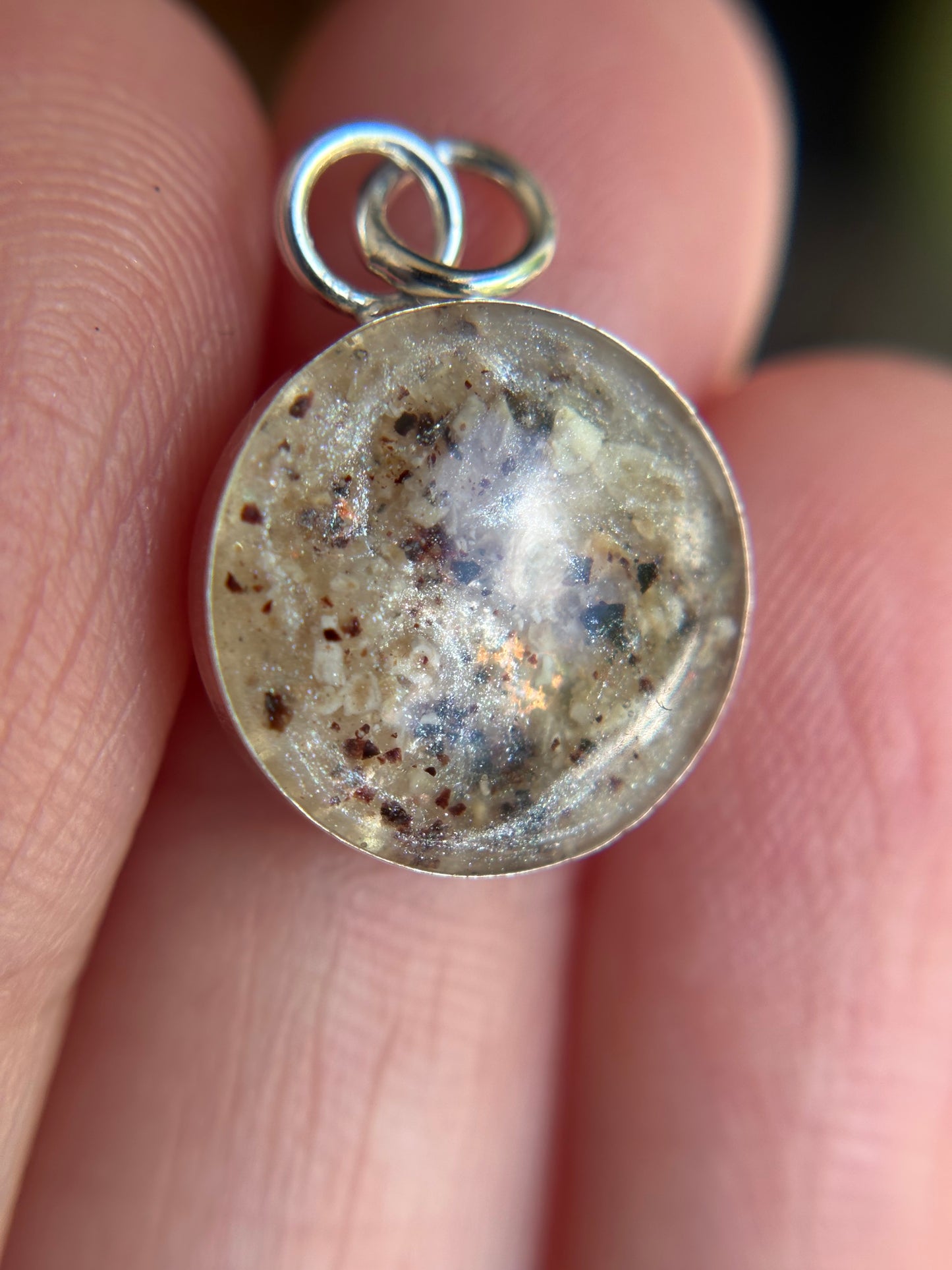 Silver pendant with Umbilical cord and ash memorial jewelry
