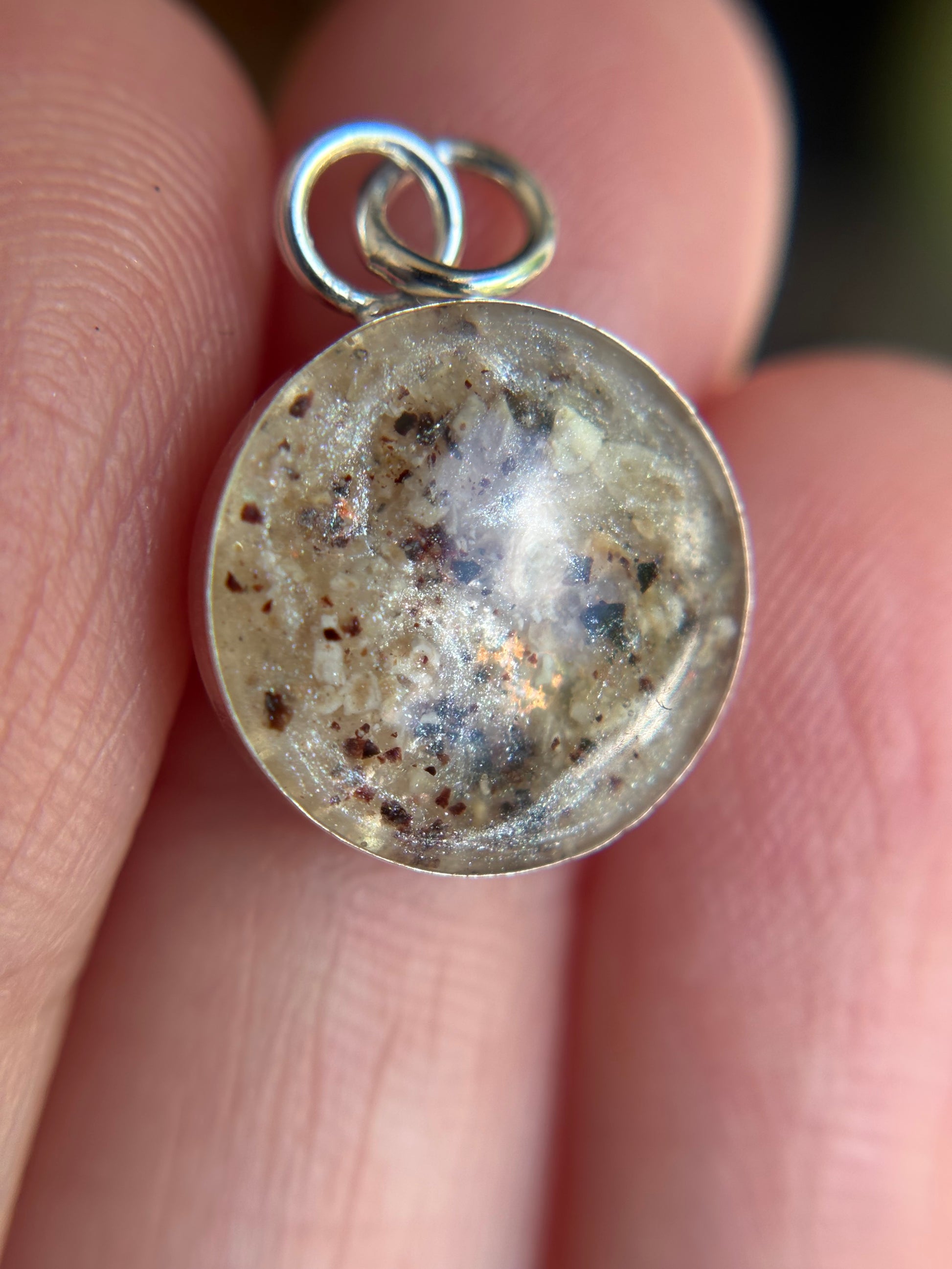 Silver pendant with Umbilical cord and ash memorial jewelry