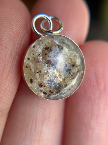 Silver pendant with Umbilical cord and ash memorial jewelry