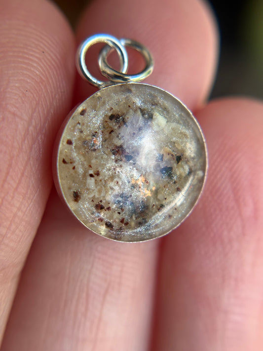 Silver pendant with Umbilical cord and ash memorial jewelry