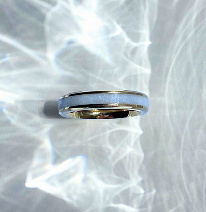 Addie Inlay Ring worn, carrying cherished memories of breastmilk or ashes