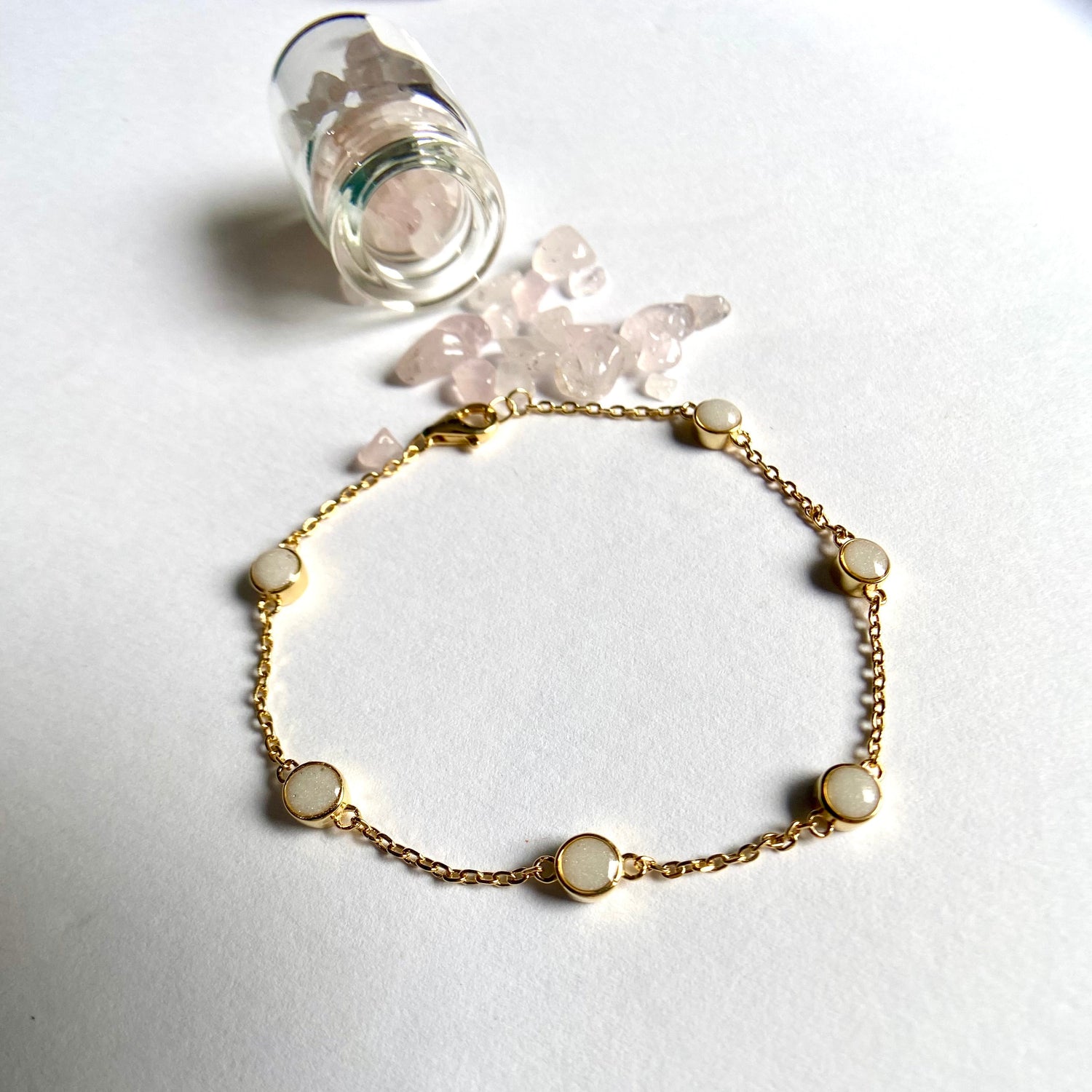 6 stone bracelet in gold for breastmilk or ashes