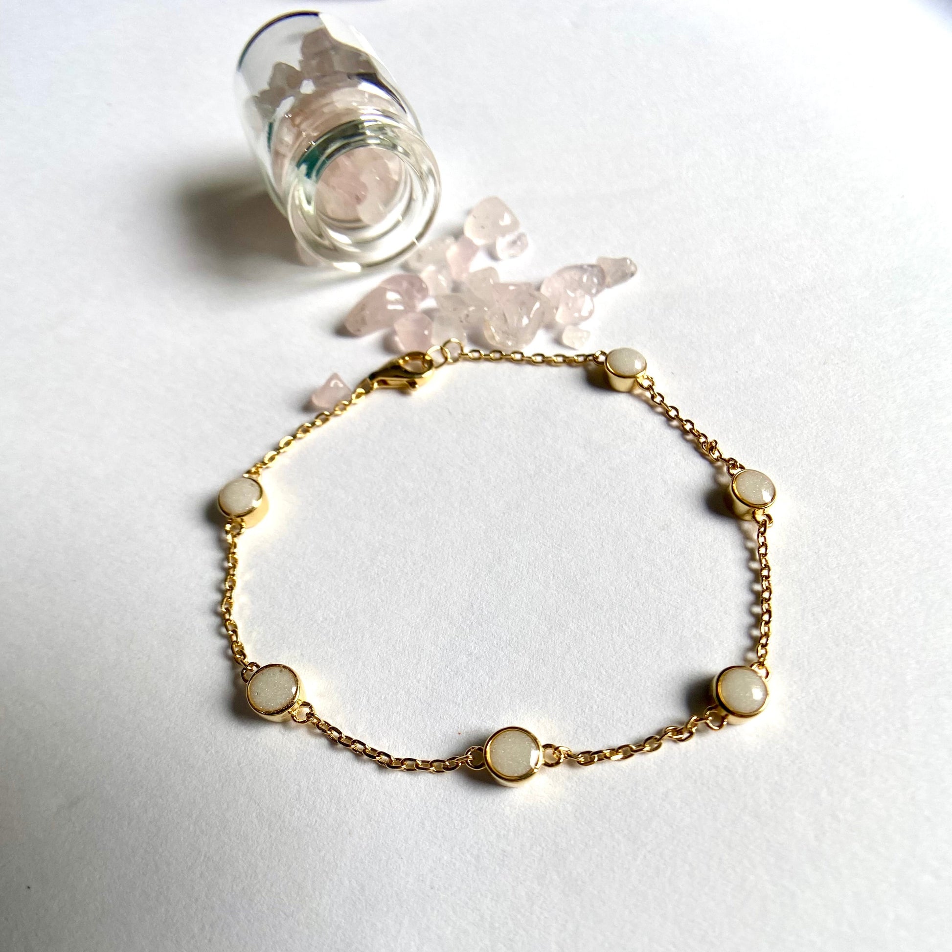 6 stone bracelet in gold for breastmilk or ashes