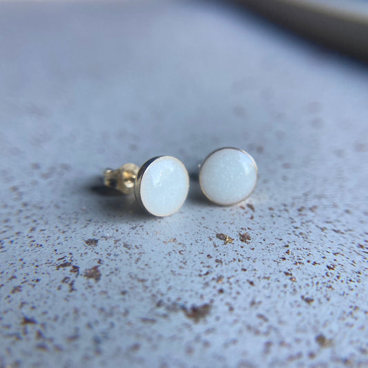 Kimberly Round Earrings holding breastmilk or ashes, memorial jewelry infused with crystal energy