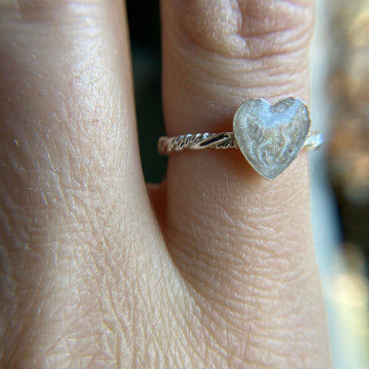 silver cremation heart ring