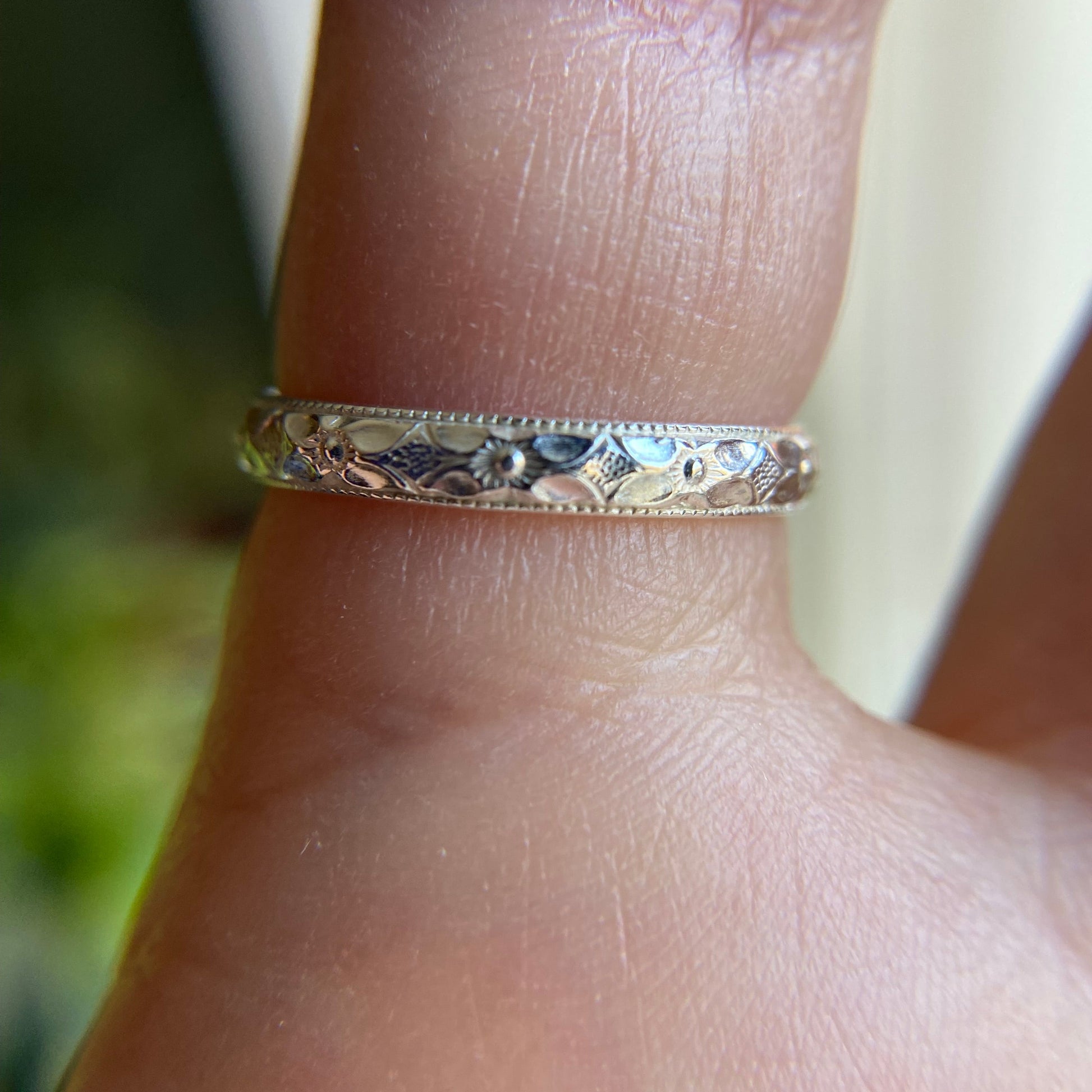 silver floral band in sterling silver