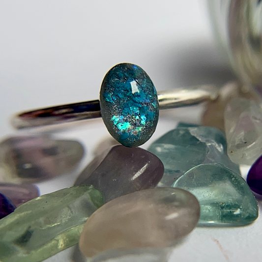 cremation ring with small oval in sterling silver